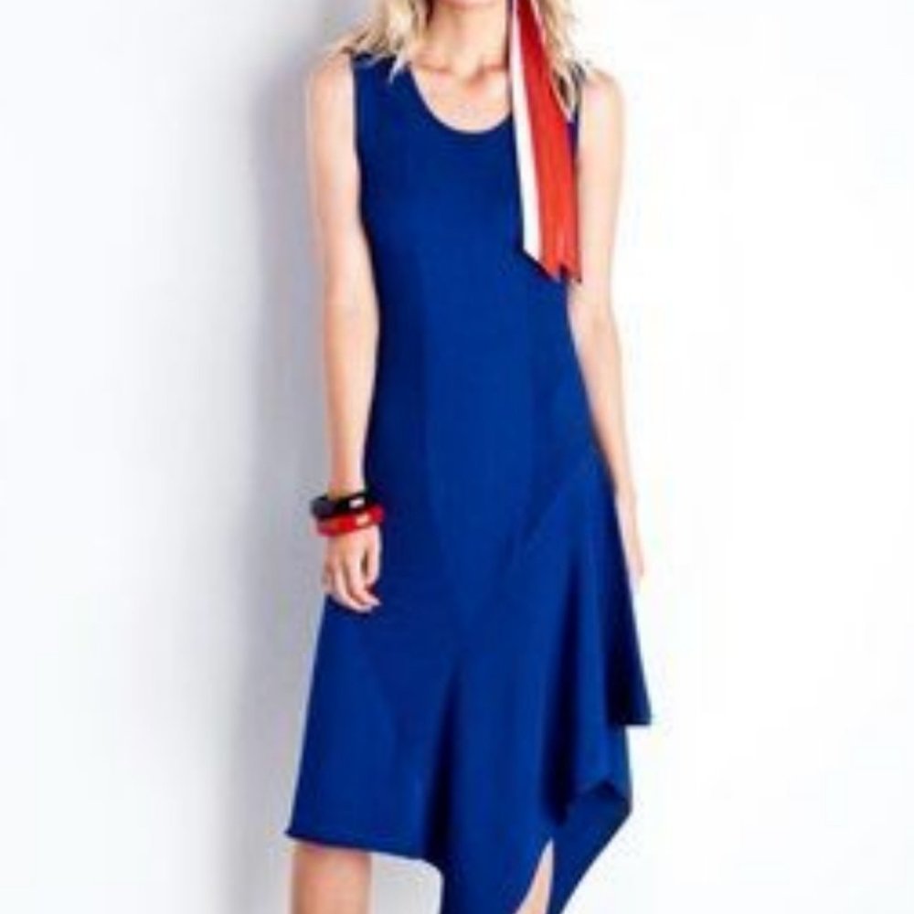 Pink Tartan Cobalt Blue Asymmetrical Sleeveless Dress
